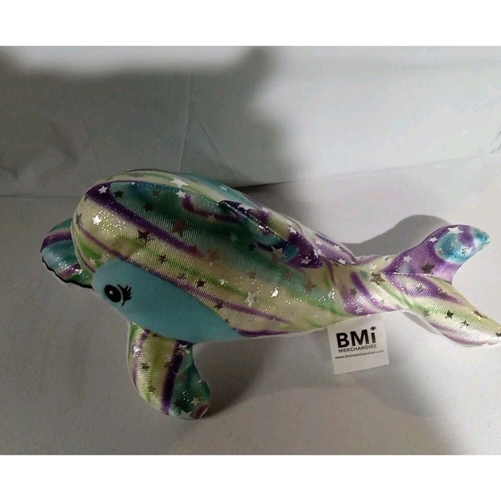 Blue White Plush Purple Blue  Glitter Shiny Whale Stuffed Animal 13 Inch Long